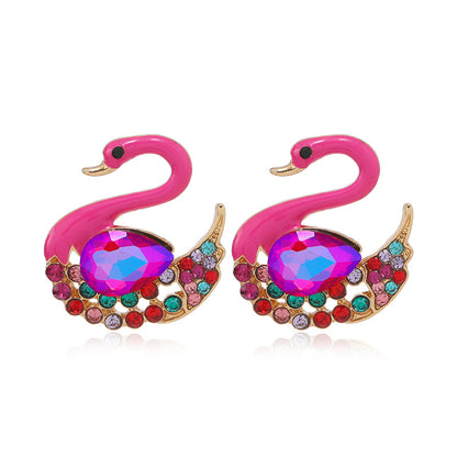 1 Pair Simple Style Shiny Swan Plating Inlay Alloy Rhinestones Gold Plated Ear Studs