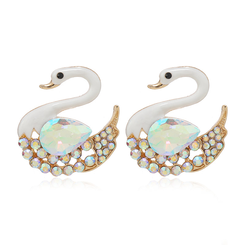 1 Pair Simple Style Shiny Swan Plating Inlay Alloy Rhinestones Gold Plated Ear Studs