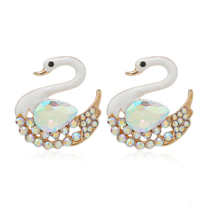 1 Pair Simple Style Shiny Swan Plating Inlay Alloy Rhinestones Gold Plated Ear Studs