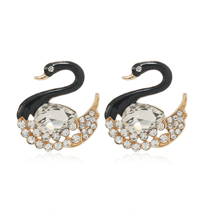 1 Pair Simple Style Shiny Swan Plating Inlay Alloy Rhinestones Gold Plated Ear Studs