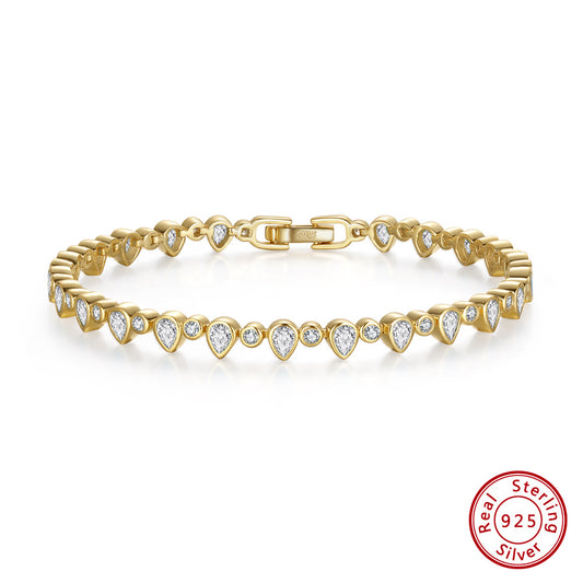Simple Style Round Water Droplets Sterling Silver Plating Inlay Zircon 14k Gold Plated White Gold Plated Tennis Bracelet