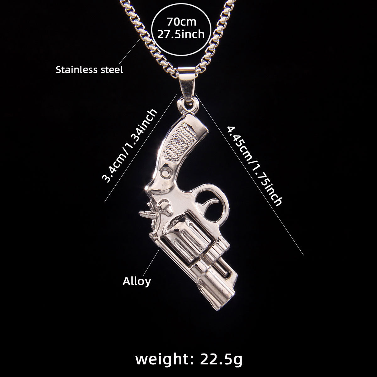 Hip-Hop Pistol 201 Stainless Steel Zinc Alloy Plating Men'S Pendant Necklace