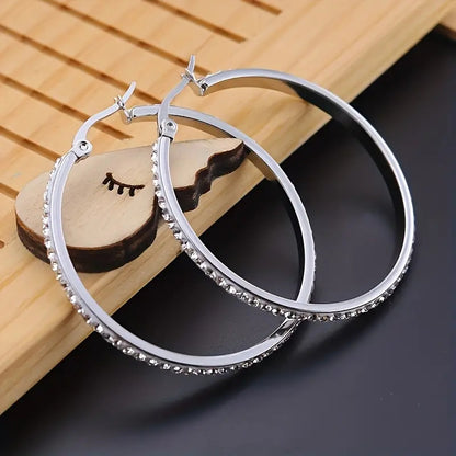 1 Pair Ig Style Simple Style Round Inlay Stainless Steel Artificial Crystal Hoop Earrings