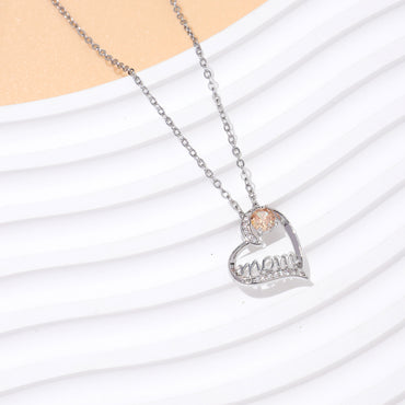 Simple Style Letter Heart Shape Titanium Steel Copper Plating Inlay Zircon Pendant Necklace