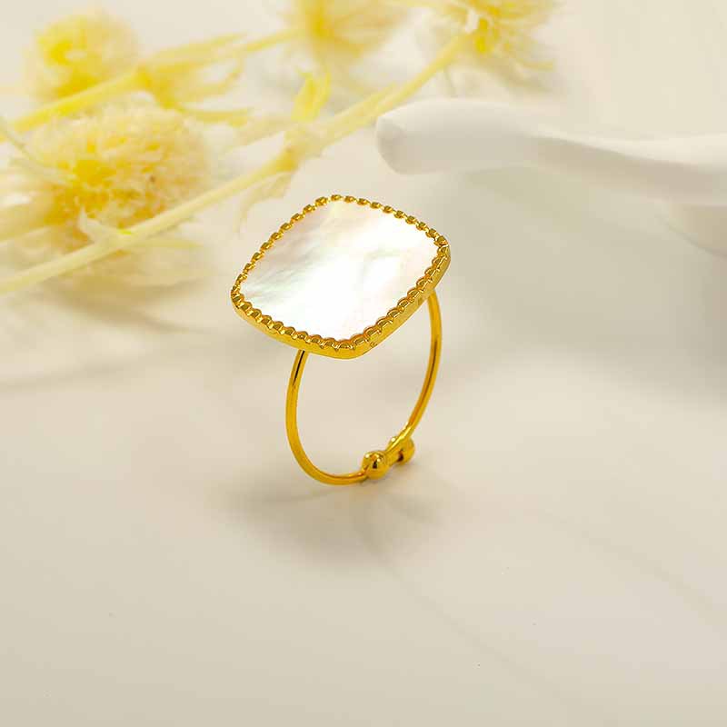 Glam Square Stainless Steel Plating Inlay Shell Gold Plated Open Rings