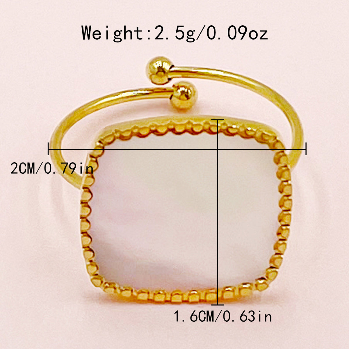 Glam Square Stainless Steel Plating Inlay Shell Gold Plated Open Rings