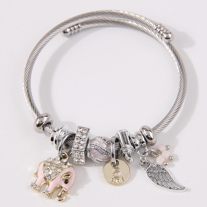 Simple Style Wings Elephant Stainless Steel Alloy Plating Inlay Rhinestones Women's Bangle