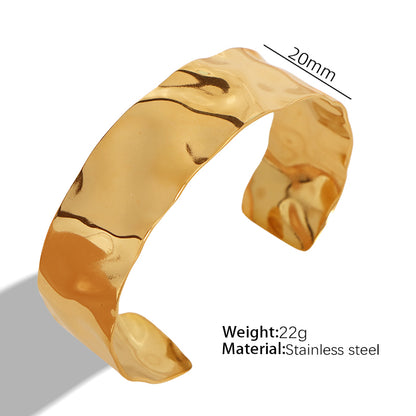 Vintage Style Punk Double Ring Waves Floral Titanium Steel Plating 18k Gold Plated Bangle