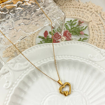 Romantic Sweet Heart Shape Stainless Steel Plating Gold Plated Pendant Necklace