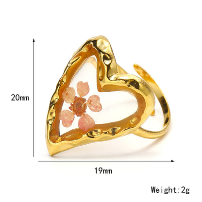 Simple Style Heart Shape Flower Stainless Steel Plating Gold Plated Open Rings