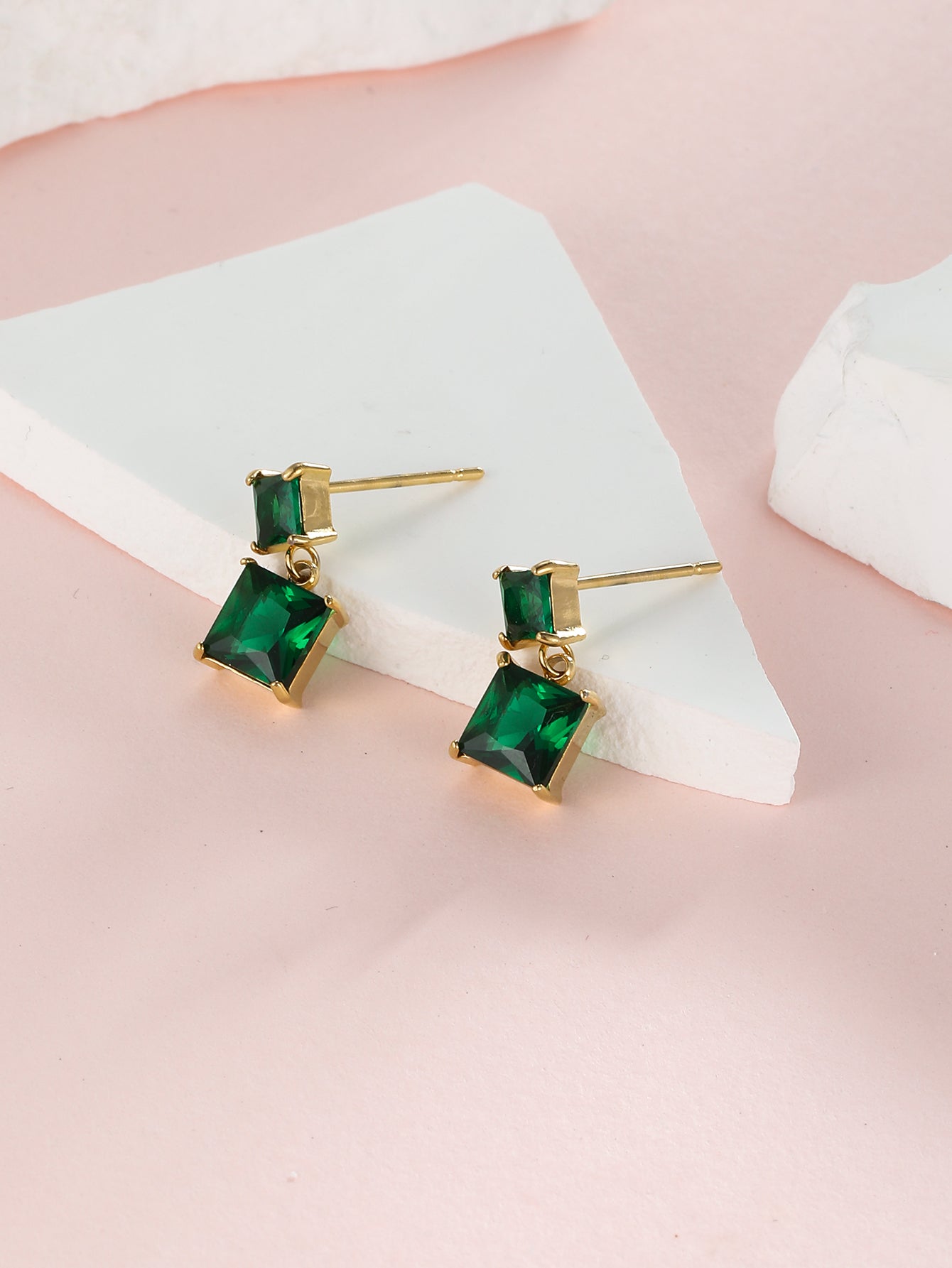 1 Pair Ig Style Simple Style Square Plating Inlay Stainless Steel Zircon 18k Gold Plated Drop Earrings