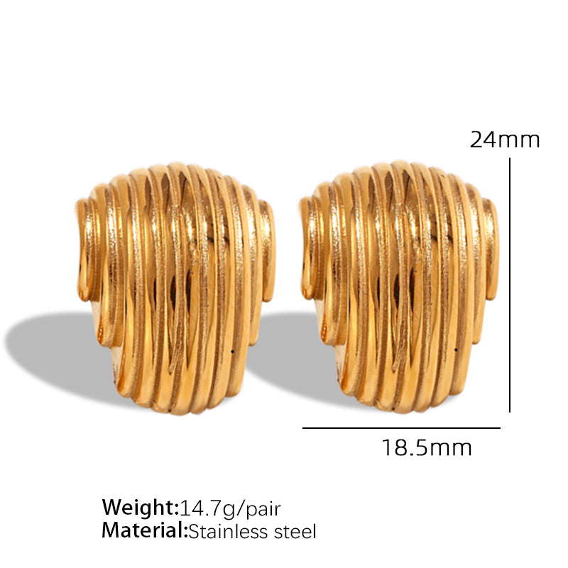 1 Pair Vintage Style Stripe Lines Plating Titanium Steel 18k Gold Plated Ear Studs