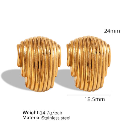 1 Pair Vintage Style Stripe Lines Plating Titanium Steel 18k Gold Plated Ear Studs