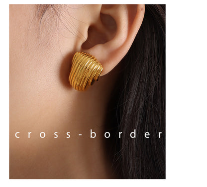 1 Pair Vintage Style Stripe Lines Plating Titanium Steel 18k Gold Plated Ear Studs