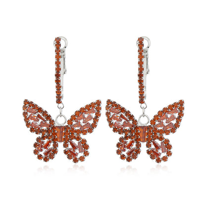 1 Pair Lady Butterfly Metal Inlay Rhinestones Zircon Women's Drop Earrings
