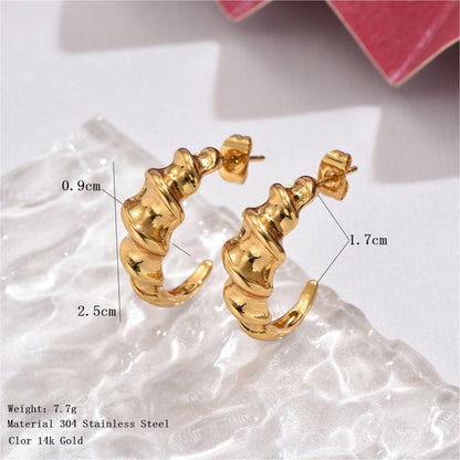 1 Pair Retro French Style Spiral Plating Stainless Steel 14k Gold Plated Ear Studs