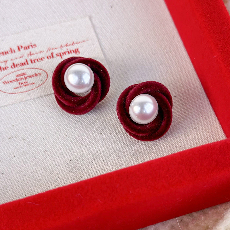 1 Pair Ig Style Elegant Geometric Inlay Alloy Flocking Artificial Pearls Ear Studs