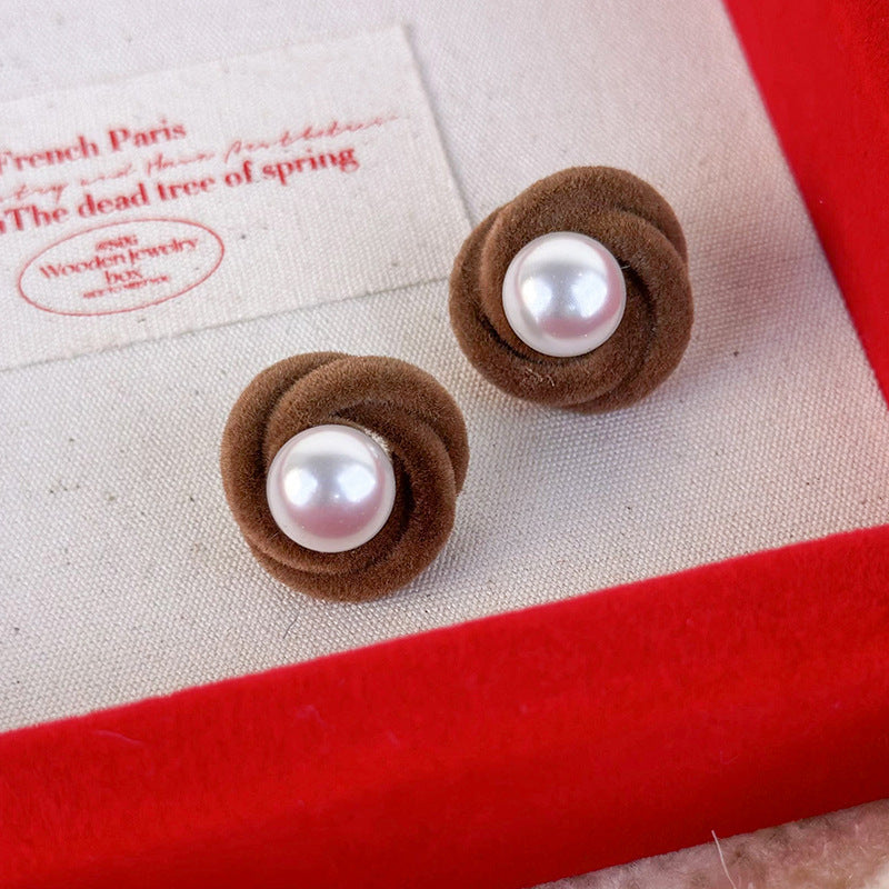 1 Pair Ig Style Elegant Geometric Inlay Alloy Flocking Artificial Pearls Ear Studs