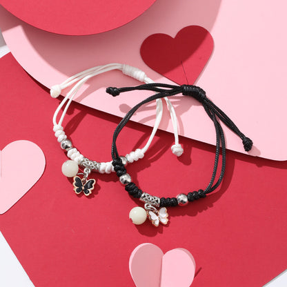 Simple Style Heart Shape Owl Lock Alloy Rope Knitting Inlay Rhinestones Women's Bracelets