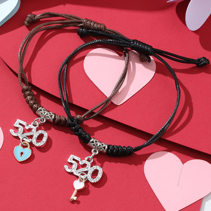 Simple Style Heart Shape Owl Lock Alloy Rope Knitting Inlay Rhinestones Women's Bracelets