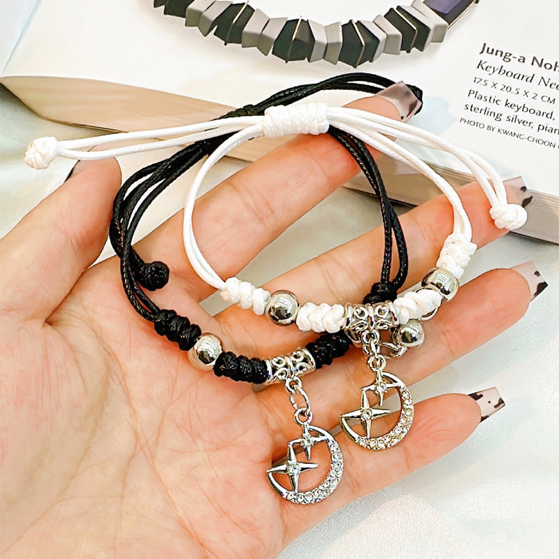 Simple Style Heart Shape Owl Lock Alloy Rope Knitting Inlay Rhinestones Women's Bracelets