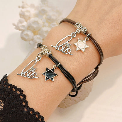 Simple Style Heart Shape Owl Lock Alloy Rope Knitting Inlay Rhinestones Women's Bracelets