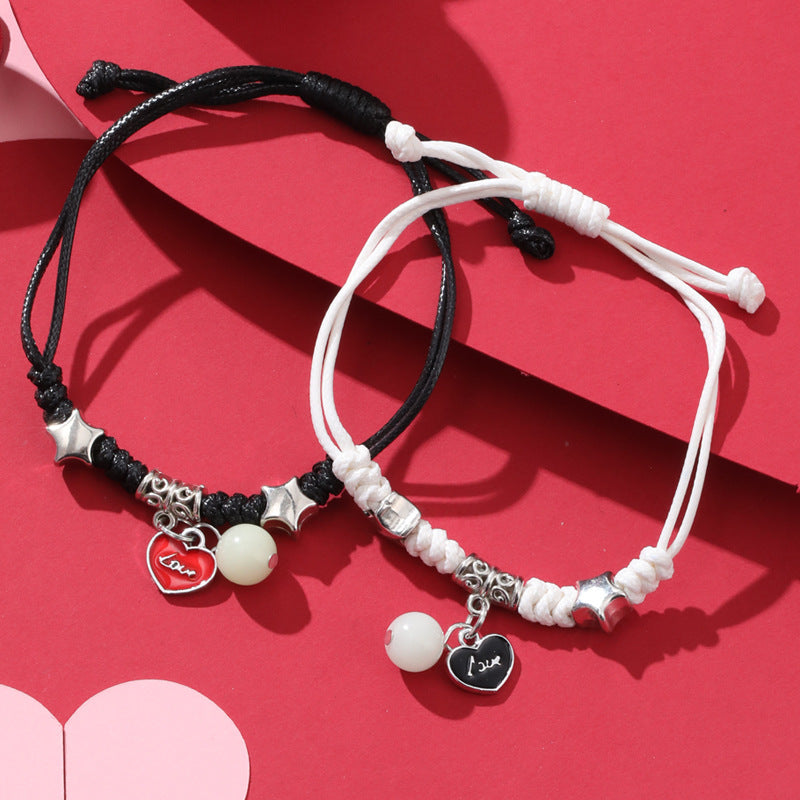 Simple Style Heart Shape Owl Lock Alloy Rope Knitting Inlay Rhinestones Women's Bracelets