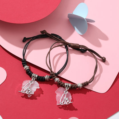 Simple Style Heart Shape Owl Lock Alloy Rope Knitting Inlay Rhinestones Women's Bracelets