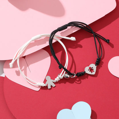 Simple Style Heart Shape Owl Lock Alloy Rope Knitting Inlay Rhinestones Women's Bracelets