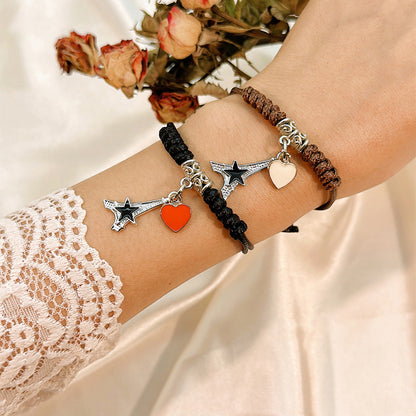 Simple Style Heart Shape Owl Lock Alloy Rope Knitting Inlay Rhinestones Women's Bracelets