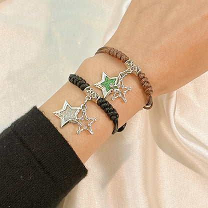 Simple Style Heart Shape Owl Lock Alloy Rope Knitting Inlay Rhinestones Women's Bracelets