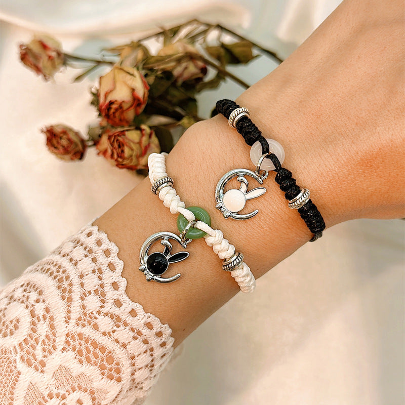 Simple Style Heart Shape Owl Lock Alloy Rope Knitting Inlay Rhinestones Women's Bracelets