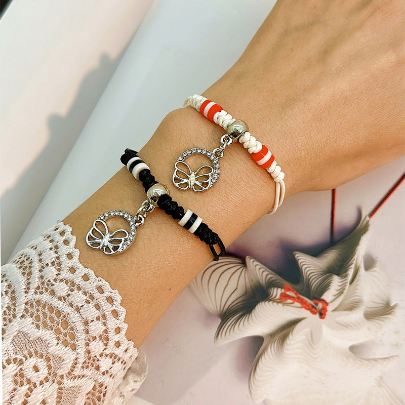 Simple Style Heart Shape Owl Lock Alloy Rope Knitting Inlay Rhinestones Women's Bracelets