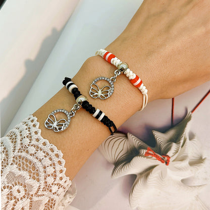 Simple Style Heart Shape Owl Lock Alloy Rope Knitting Inlay Rhinestones Women's Bracelets