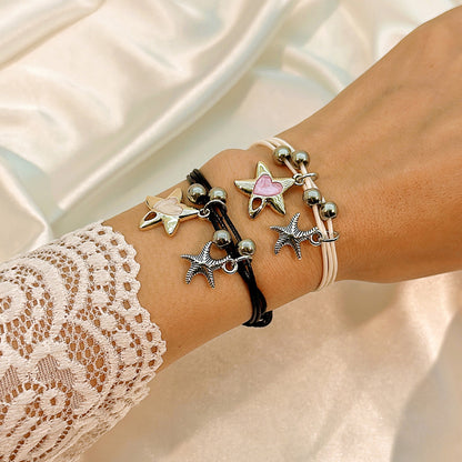 Simple Style Heart Shape Owl Lock Alloy Rope Knitting Inlay Rhinestones Women's Bracelets