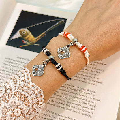 Simple Style Heart Shape Owl Lock Alloy Rope Knitting Inlay Rhinestones Women's Bracelets