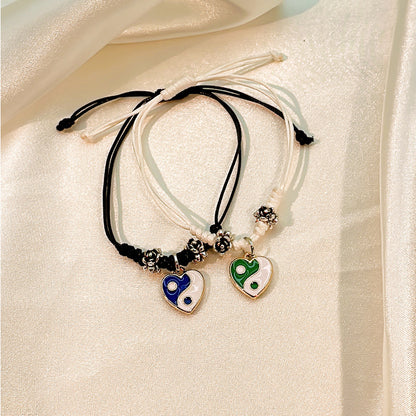 Simple Style Heart Shape Owl Lock Alloy Rope Knitting Inlay Rhinestones Women's Bracelets