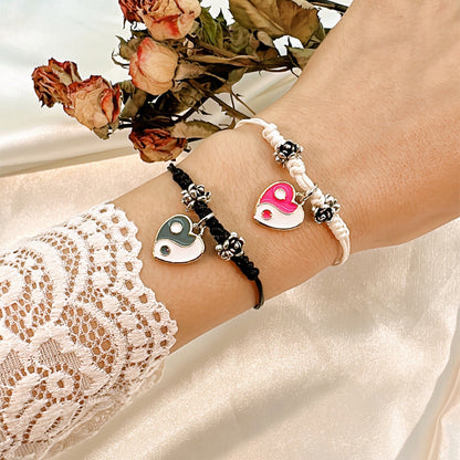 Simple Style Heart Shape Owl Lock Alloy Rope Knitting Inlay Rhinestones Women's Bracelets