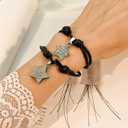 Simple Style Heart Shape Owl Lock Alloy Rope Knitting Inlay Rhinestones Women's Bracelets