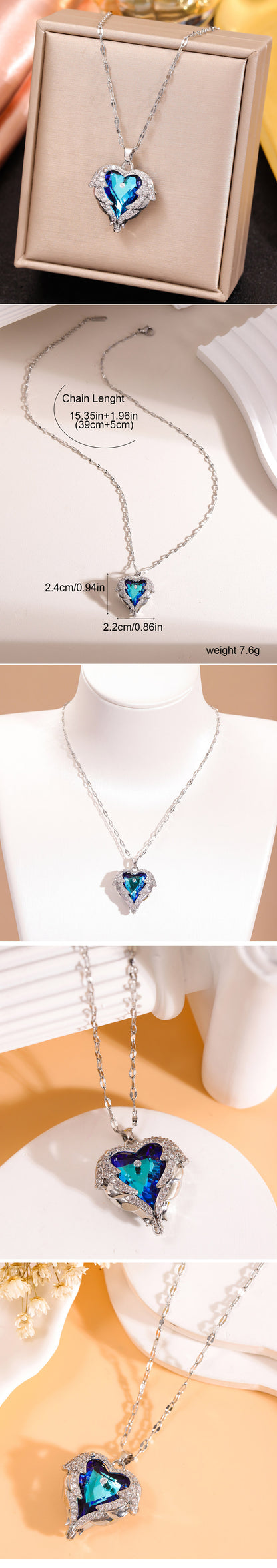 Elegant Sweet Heart Shape Copper Plating Inlay Artificial Crystal Pendant Necklace