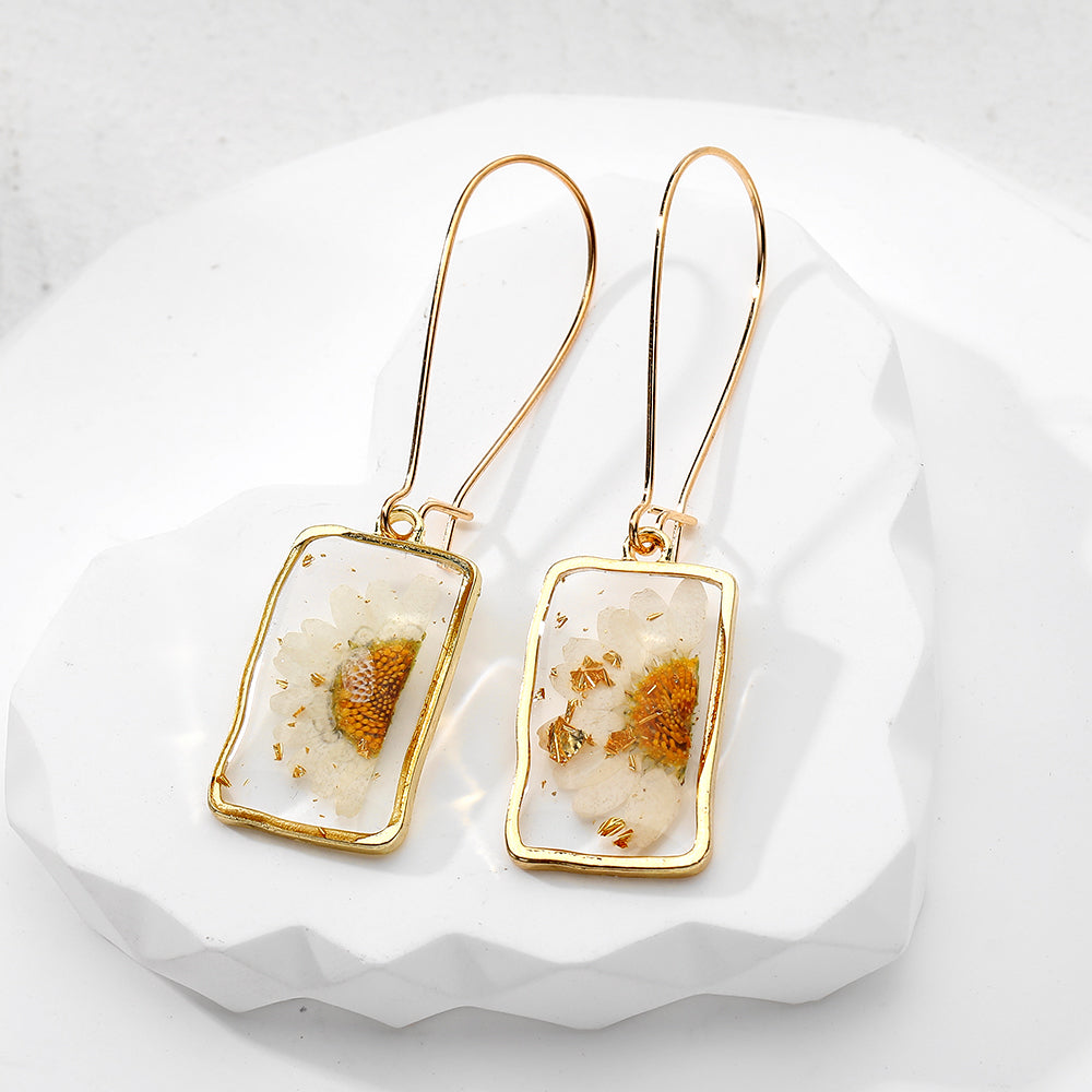 1 Pair Casual Vacation Simple Style Plant Rectangle Resin Drop Earrings