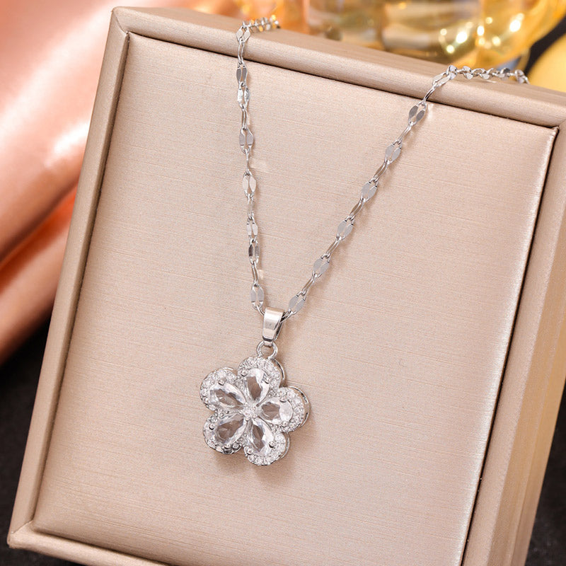 Sweet Flower Copper Inlay Zircon Pendant Necklace