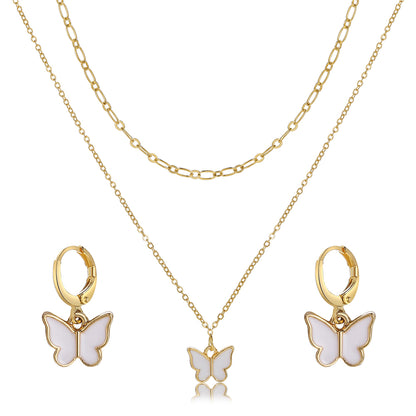 Ig Style Sweet Butterfly Alloy Enamel Plating Gold Plated Women'S Jewelry Set