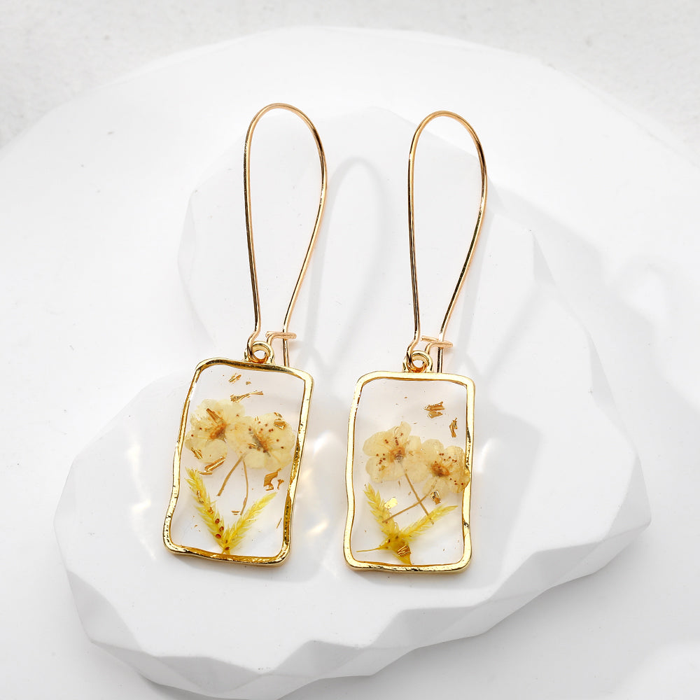 1 Pair Casual Vacation Simple Style Plant Rectangle Resin Drop Earrings