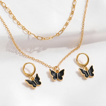 Ig Style Sweet Butterfly Alloy Enamel Plating Gold Plated Women'S Jewelry Set