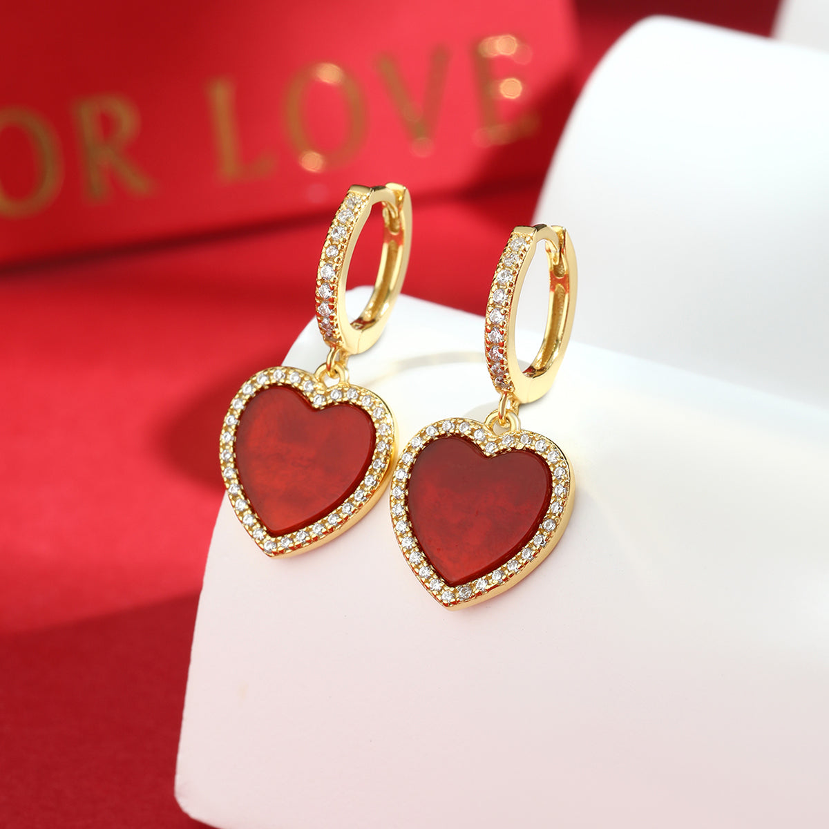 Vintage Style Luxurious Romantic Heart Shape Sterling Silver Plating Inlay Malachite Carnelian Zircon Women's Earrings Necklace