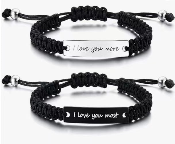 Casual Letter Stainless Steel Rope Couple Bracelets