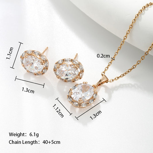 Glam Xuping Shiny Oval Alloy Plating Inlay Artificial Gemstones 18k Gold Plated Women's Earrings Necklace