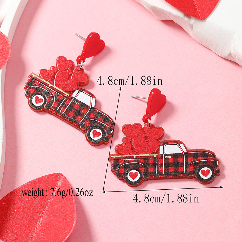 1 Pair Cute Ice Cream Car Heart Shape Painted Arylic Silver Plated Drop Earrings