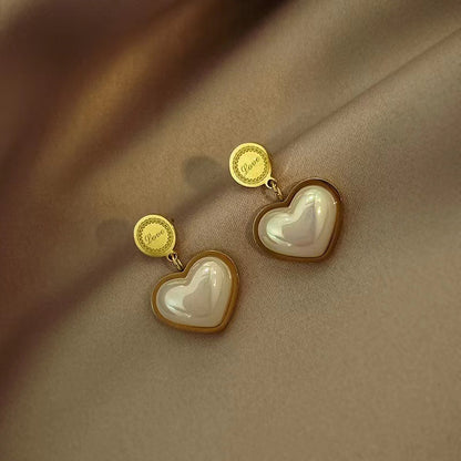 Sweet Heart Shape Titanium Steel Plating 18k Gold Plated Earrings Necklace